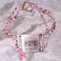 A sample of the breast cancer bracelets