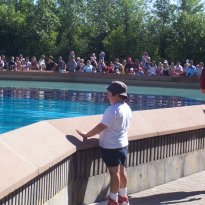 Our son, waiting to feed & pet the Orcas @ the Orca show. He was the 'Special Helper